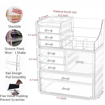 Cq acrylic Makeup Organizer With 9 Drawers,Large Capacity Countertop Organizer for Vanity,Bathroom and Bedroom Desk Cosmetics Organizer for Skin Care,Brushes, Eyeshadow, Lotions, Lipstick, Nail Polish