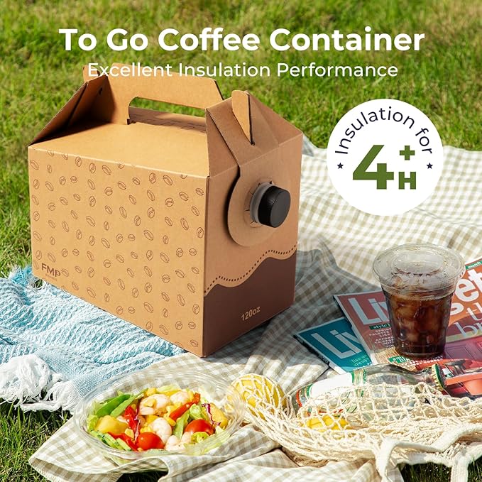 Fit Meal Prep 25 Pack 120 oz Disposable Coffee Dispensers with Handle, Insulated to Go Storage Container, Portable Coffee Box Cold Hot Drink Dispenser Bulk for Party, Catering, Office, Take Out