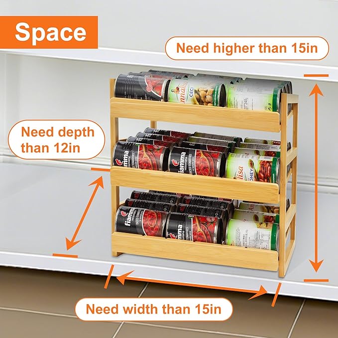 MinBoo Bamboo Can Organizer for Pantry - Stackable Can Dispensers for 36 Cans, Canned Food Storage, Pantry Shelf, Kitchen Cabinet or Countertop