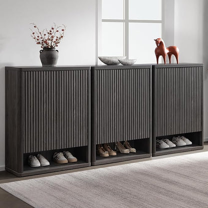 SICOTAS Shoe Cabinet 44 inch Tall Fluted Shoe Cabinet with Doors & 4 Shelves Wooden Large Hidden Shoe Storage Organizer Modern Free Standing 6-Tier Cabinet for Entryway Living Room Closet