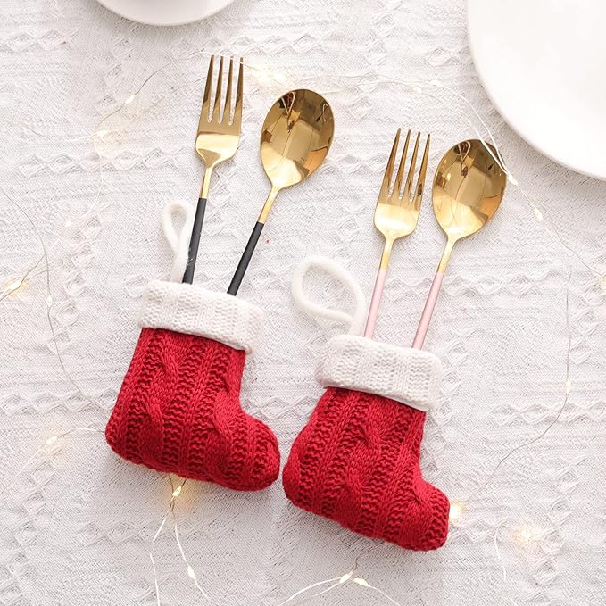 8Pcs Christmas Silverware Holders,Christmas Stockings Knife and Fork Bags Covers for Xmas Party Dinner Table Dinnerware Decoration Flatware Decor