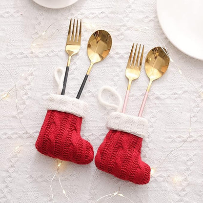 8Pcs Christmas Silverware Holders,Christmas Stockings Knife and Fork Bags Covers for Xmas Party Dinner Table Dinnerware Decoration Flatware Decor