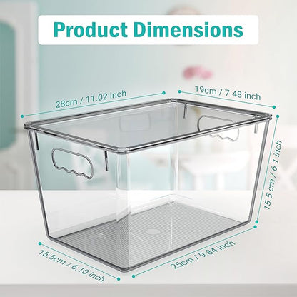 YAN & HIN 4 Pack Clear Storage Bins with Lids, Stackable Plastic Organizer Bins with Handles, Pantry Organizers and Storage for Kitchen Cabinet, Fridge, Bathroom, Closet and Shelf Organization