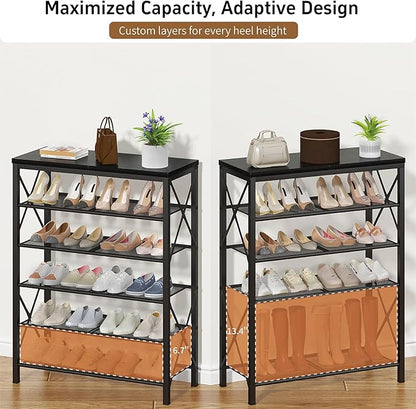 Shoe Rack for Entryway, 6 Tier Shoe Organizer with Mesh Shelves, Metal Shoe Storage for Closet Garage, Black