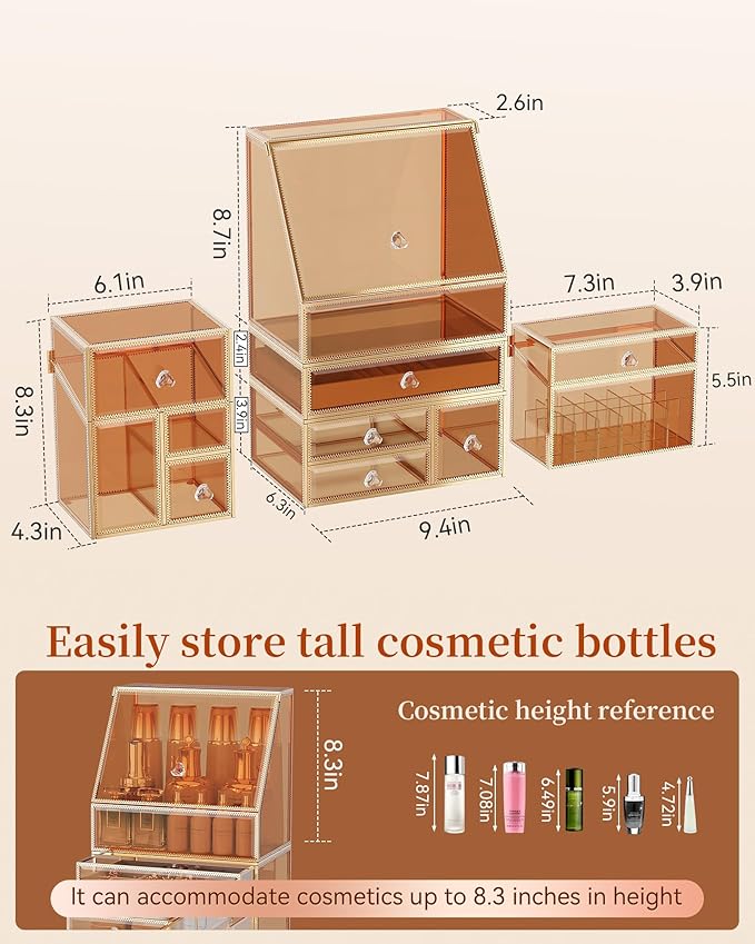 Youdepot Extra Large Makeup Organizer, Glass Cosmetic Storage with Drawers, Stackable Makeup and Jewelry Organizer for Vanity Table, Bathroom Countertop, Skincare, Lipsticks, Perfume, Brushes
