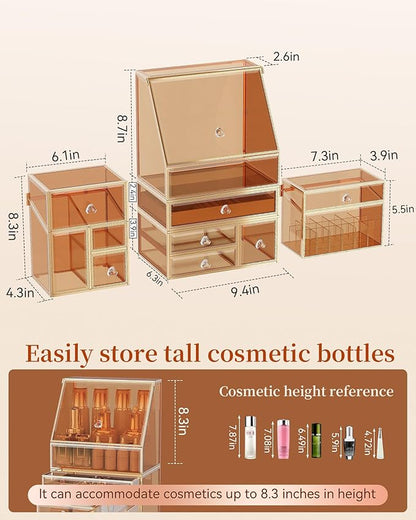 Youdepot Extra Large Makeup Organizer, Glass Cosmetic Storage with Drawers, Stackable Makeup and Jewelry Organizer for Vanity Table, Bathroom Countertop, Skincare, Lipsticks, Perfume, Brushes