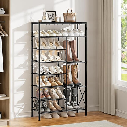 8-Tier Shoe Rack, Shoe Storage Organizer with Boots Storage, Large Capacity Shoe Shelf Holds 20-23 Pairs of Shoes, Durable and Stable, for Entryway, Closet, Hallway, Dorm Room, Black