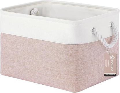 Large Storage Baskets- 15x11x10 inch Storage Bins for Shelves and Closet Organizing, Foldable Fabric Bin for Home Organization Clothes and Laundry (1-Pack, White&Pink)