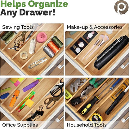 Pristine Bamboo Silverware Organizer - Small Extra-Deep Wooden Kitchen Drawer Organizer Divider for Spoons, Forks, Knives & Cutleries - 5 Slots