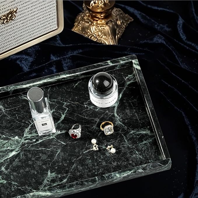 Koville Natural Marble Tray, Coffee Table Vanity/Decorative Tray for Jewerly, Watch, Perfume Candle Storage for Bedroom/Bathroom/Kitchen Countertop