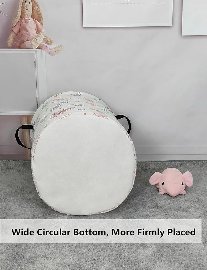 QUEENLALA Large Storage Basket,Laundry Hamper/Bathroom/Home Decor/Collapsible Round Storage Bin,Boys and Girls Hamper/Boxes/Clothing（Round-Colorful Butterfly）