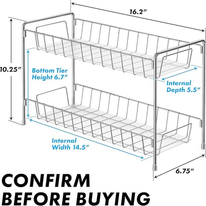Simple Houseware 2-Tier Spice Rack Kitchen Organizer Countertop Shelf, Chrome