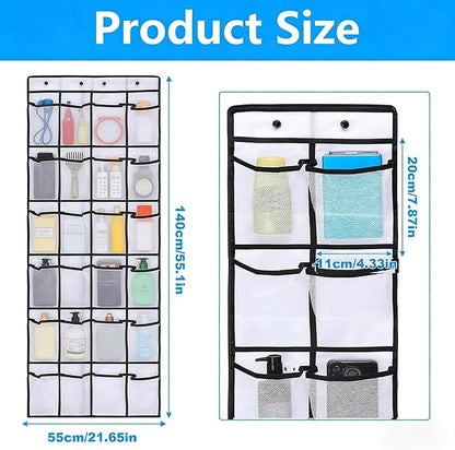 Cruise Approved Magnetic Door Organizer, 24 Mesh Pockets Over the Door Storage with Hooks, Magnetic Shoe Rack Holder for Cruise Ship Cabin, White 55x21 Inch