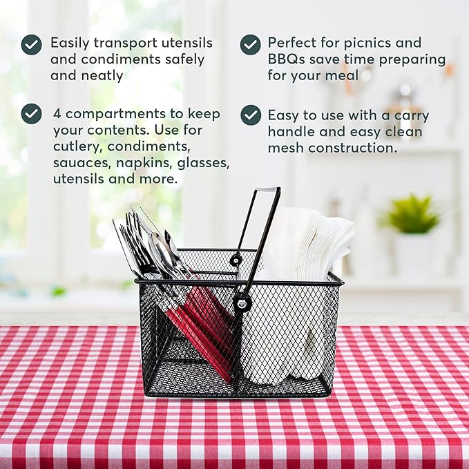 Utensil Caddy - Silverware Caddy for Parties, Spoon Holder, Buffet Organizer for Condiments, Napkin, Forks, Knives - Stainless Steel Flatware Caddy for Home, (Silver)