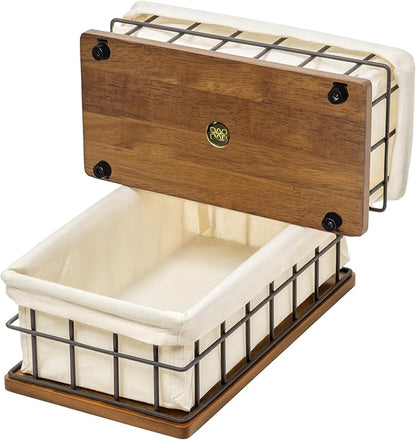 BAOBAB WORKSHOP Wooden Bathroom Basket Organizer & Storage, Toilet Paper Basket for Back of Toilet Tank Topper Tray, Paper Holder Basket for Bathroom Decor Box with Liners, Solid Wood & Wire, Set of 2