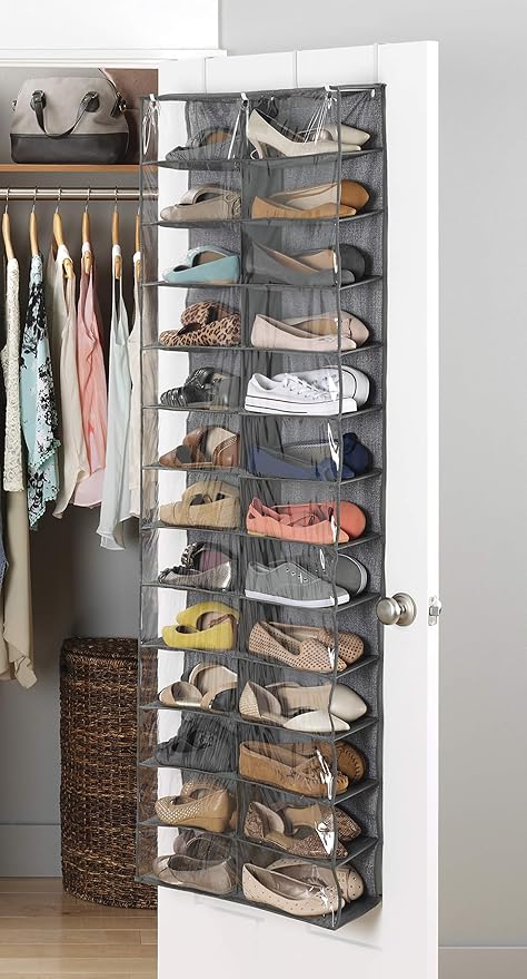 Whitmor Over The Door Shoe Shelves - 26 Sections - Crosshatch Gray Over the Door Shoe Shelves