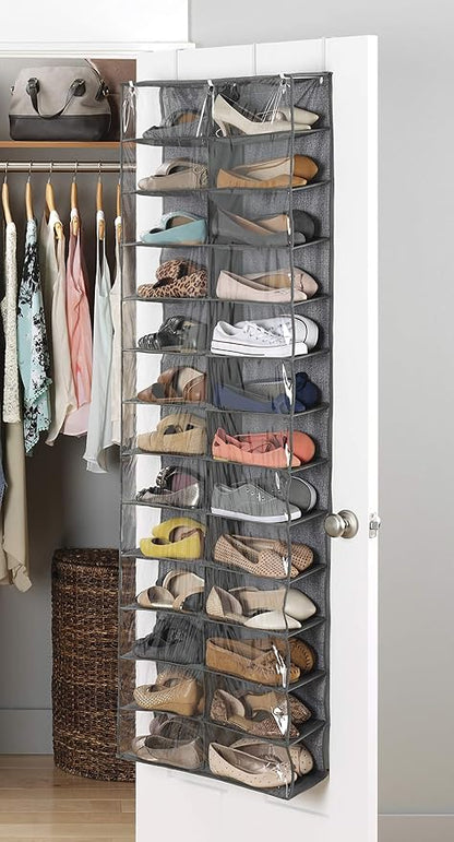 Whitmor Over The Door Shoe Shelves - 26 Sections - Crosshatch Gray Over the Door Shoe Shelves