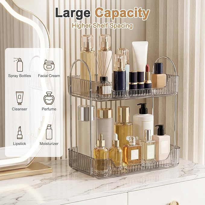 Bathroom Counter Organizer, Makeup Organizer for Vanity, Skincare Organizers Shelf - Tierd Perfume Organizer for Bathroom Dresser Vanity (Misty Gray, 2-Tier)