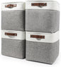 Bagnizer Collapsible Fabric Storage Cubes 11x11 Cube Storage Bins, 4 Pack Closet Baskets Box with Handles for Organizing, Shelf, Toys, Clothes, Home, Office, Nursery (Grey&White)
