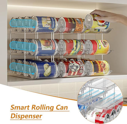 LXLXXL Can Organizer For Pantry Canned Food Goods Organizer For Cabinet Clear Automatic Rolling Can Storage Organizer Pantry Holders Rack, Holds Up to 48 Cans