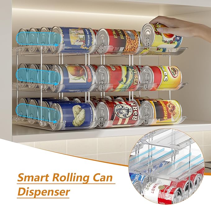 LXLXXL Can Organizer For Pantry Canned Food Goods Organizer For Cabinet Clear Automatic Rolling Can Storage Organizer Pantry Holders Rack, Holds Up to 36 Cans