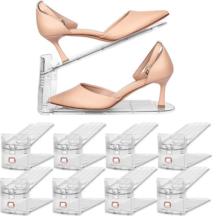 Yes!Fresh Shoe Slots Organizer, Adjustable Shoe Rack Stacker Storage Space Saver, Three Deck Shoe Rack Holder for Closet Organization (Clear, 8 Pack)