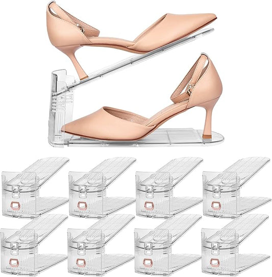 Yes!Fresh Shoe Slots Organizer, Adjustable Shoe Rack Stacker Storage Space Saver, Three Deck Shoe Rack Holder for Closet Organization (Clear, 8 Pack)