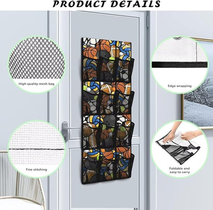 Generic Sports Ball Games Door Storage Organizer Elastic Over The Door Pantry Organizer Spandex Fabric Is Not Only Flexible But Also Allows The Bag to Fit Into Any Space Behind The Door