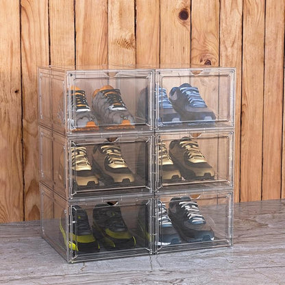YIIHAA 6 Pack X Large Shoe Storage Box, hicken Sturdy Hard Plastic Clear Stackable Sneaker Shoe Rack for Size 6, Easy Assembly Storage Organizer, Holder Sneaker Container (Transparent, 6)