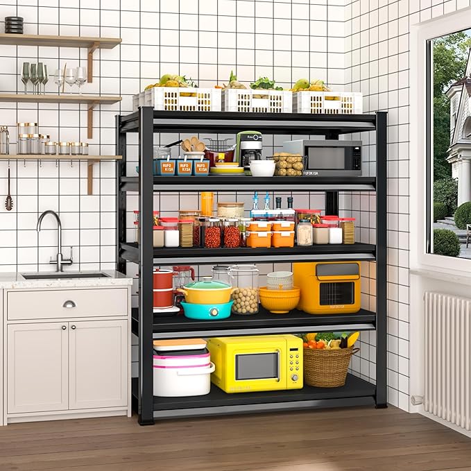 Garage Shelving Heavy Duty，Large Loads Adjustable Garage Storage Shelves, Metal Storage Racks and Shelving Units, Utility Rack Shelves,47.2”W x 24”D x 78”H,Black