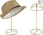 MyGift 2 Pcs Cowboy Hat Stand for Display with Dome Holder, Tabletop Wig Rack Baseball Cap Storage Stands Home Retail Décor, 14 Inch Tall, Brass Tone Metal Wire