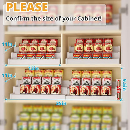 Expandable Bamboo Can Rack Organizer for Pantry, 3-Tier Adjustable Can Storage for Kitchen Cabinets, Soda & Canned Goods Holder for Pantry Organization, Holds Up to 24 Cans, White (Patent Pending)