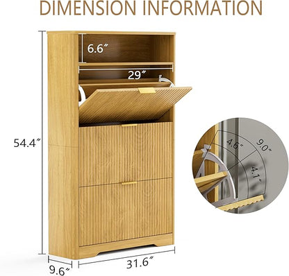 Shoe Cabinet Storage for Entryway Hidden Shoes Storage Cabinet with 3 Flip Drawers, Tall Free Standing Shoe Organizer Rack for Foyer, Hallway