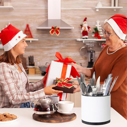 LIBODOUR Silverware Organizer Kitchen Utensil Holder 360°Rotating For Counter Organizer Stainless Steel Storage Silverware Caddy 3 Compartment Flatware Spoon Spatula Tool Cutlery Container(White)