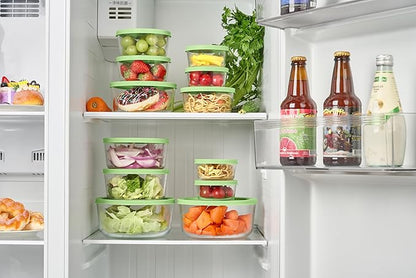 16-Piece Glass Food Storage Containers Set (8 Containers + 8 BPA-Free Lids) | 1-Cup, Leakproof | Microwave, Freezer, Oven & Dishwasher Safe | Ideal for Meal Prep & Pantry Organization, Pistachio