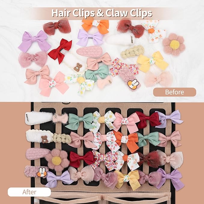 Ethereal Hanging Claw Clip Organizer for Women/Girls, Hair Bows Holder with Hanger Metal Hooks, Hair Accessories Organizer for Sunglasses, Hair Clip, Scrunchies (Only Bag)