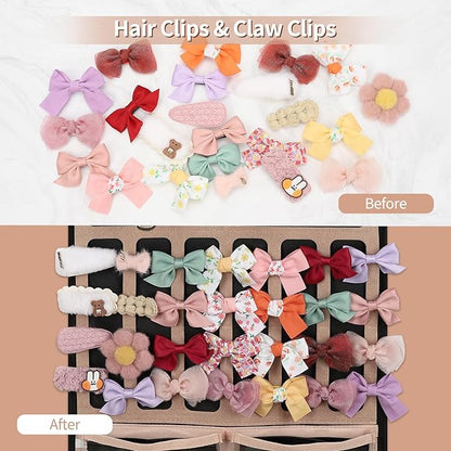 Ethereal Hanging Claw Clip Organizer for Women/Girls, Hair Bows Holder with Hanger Metal Hooks, Hair Accessories Organizer for Sunglasses, Hair Clip, Scrunchies (Only Bag)