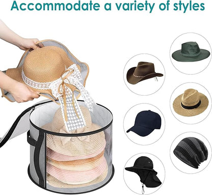 Large Capacity Hat Storage Bag for Women, Holds up to 7 Caps Cowboy Hat Organizer for Closet, Hat Storage Organizer for Travel (Grey)
