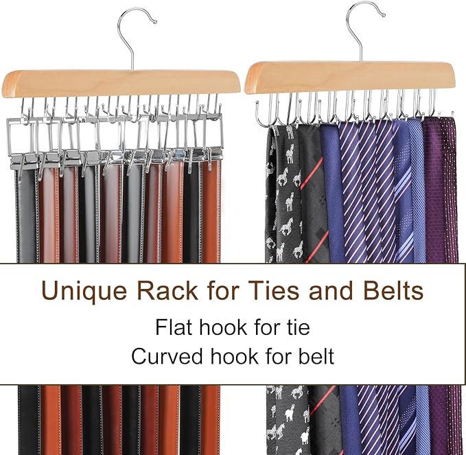 TOPIA HANGER 20 Hooks Belt Tie Hanger Space Saving for Closet, 2 IN 1 Belt Ties Racks Max 30 Belts with 30 Ties Capacity, Curved with Flat Hooks for Belts,Ties,Bras,Closet Organizers and Storage CT69N