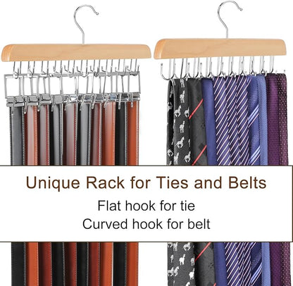 TOPIA HANGER 20 Hooks Belt Tie Hanger Space Saving for Closet, 2 IN 1 Belt Ties Racks Max 30 Belts with 30 Ties Capacity, Curved with Flat Hooks for Belts,Ties,Bras,Closet Organizers and Storage CT69N