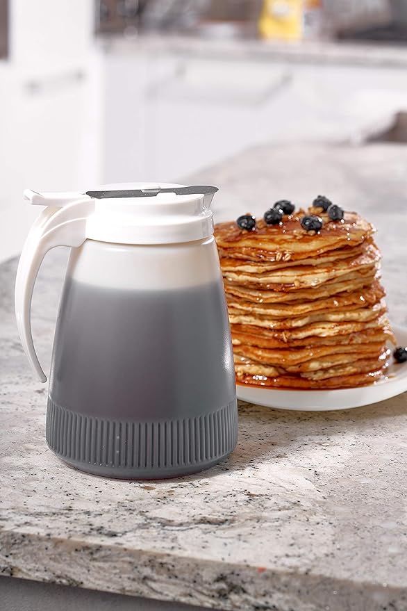 [1 PACK] EcoQuality 32oz Plastic Syrup Dispenser with Plastic Lid and Stainless Steel Slide Cover - Syrup, Sugar, Honey Dispenser - Perfect for Diners, Restaurants, Home, Office, Disposable (32 Ounce)