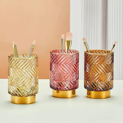 Makeup Brush Holder Organizer,Toothbrush Holders,Desk Pen Pencil Holder,Multifunctional Vintage Glass Brush Cup（A40-4-US）