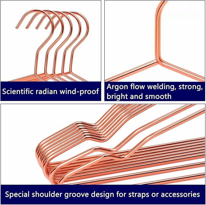 Amber Home 30 Pack 17" Rose Gold Strong Metal Hanger, Copper Clothes Hangers, Heavy Duty Coat Hangers, Standard Suit Hangers for Jacket, Shirt, Dress (Copper, 30)