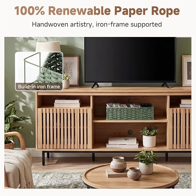 StorageWorks Sage Green Paper Rope Bathroom Basket Organizer and Storage for Tank Topper, Wicker Toilet Paper Basket for Back of Toilet Baskets, Small Narrow Tank Trays for Bathroom Decor, 2 Pack