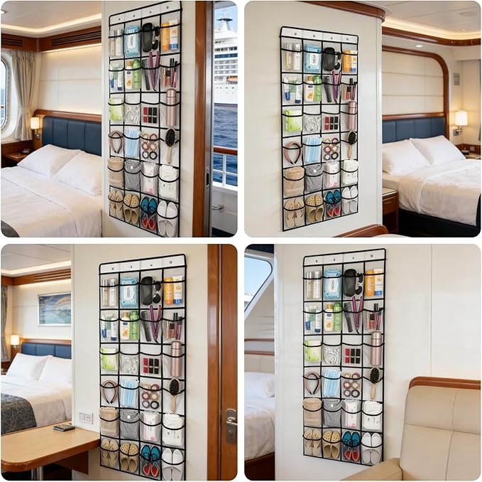 2Pcs Cruise Magnetic Door Organizer with Hooks, Magnetic Door Organizers with 24-Pocket for Cruise Ship, Strong Anti-Scratch Magnets, 2025 Cruise Essential, 8 Hooks, Behind-Door Storage