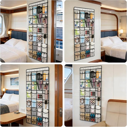 2Pcs Cruise Magnetic Door Organizer with Hooks, Magnetic Door Organizers with 24-Pocket for Cruise Ship, Strong Anti-Scratch Magnets, 2025 Cruise Essential, 8 Hooks, Behind-Door Storage
