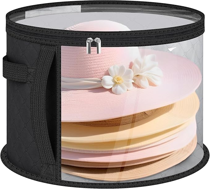 Adorila Clear Hat Storage Bag with Carrying Handles - 16.5" Large Closet Organizer for Baseball Caps, Cowboy Fedoras or Sun Hats (Black)