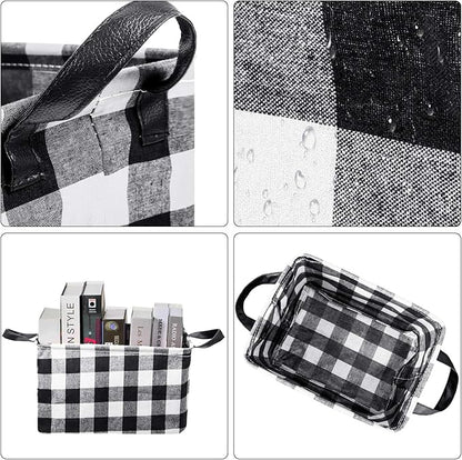 Boao 6 Pcs Buffalo Plaid Basket Square Storage Basket Black and White Buffalo Check Basket Bin Solid Storage Organizer with Handles Collapsible Square Organizer for Home Office