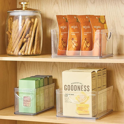 iDesign Narrow Pantry Bin with Handles for Kitchen Cabinets or Fridge, Set of 4, Clear, Made in USA