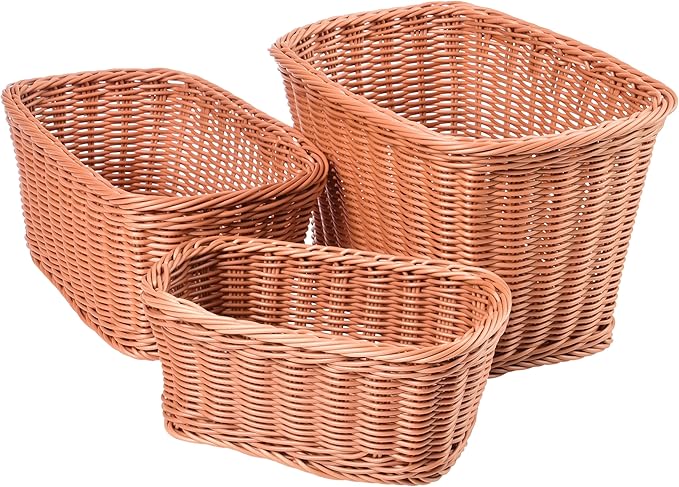 Rectangular Plastic Woven Baskets- Mixed Sizes Set of 3
